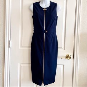 Calvin Klein Navy Gold Toggle & Zipper Sleeveless Career Dress